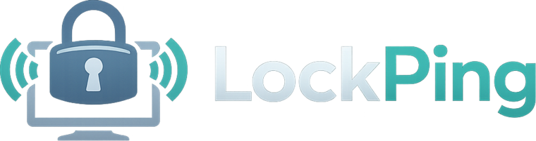 LockPing-logo: monitor met hangslot en ping-boogjes