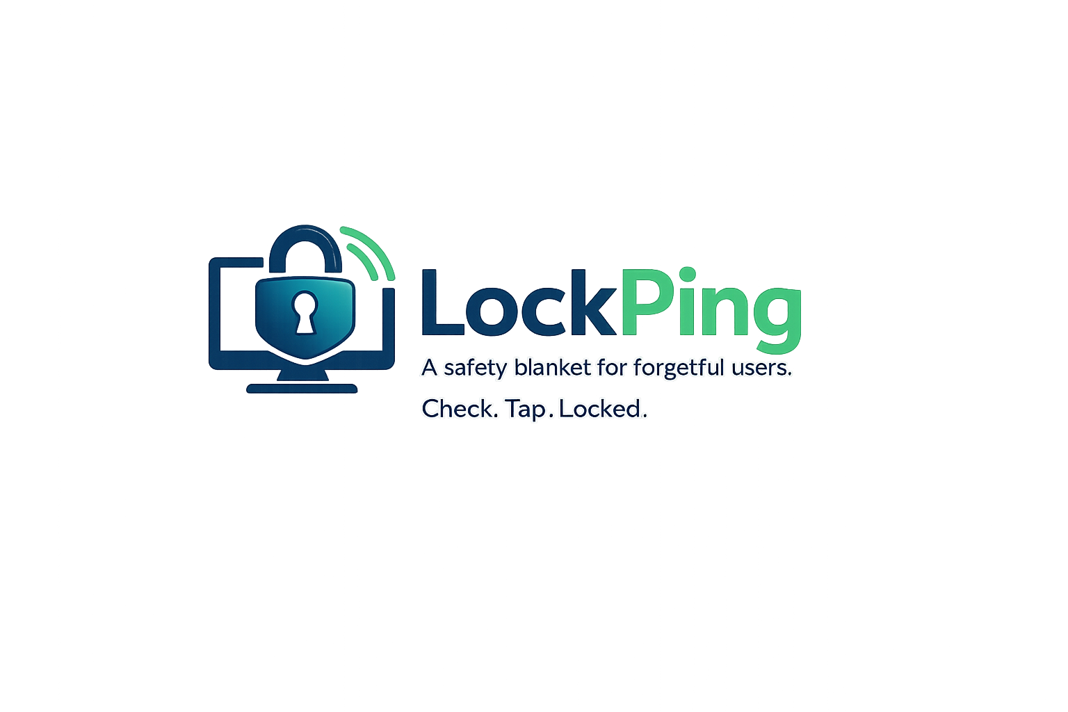LockPing-logo: monitor met hangslot en ping-boogjes